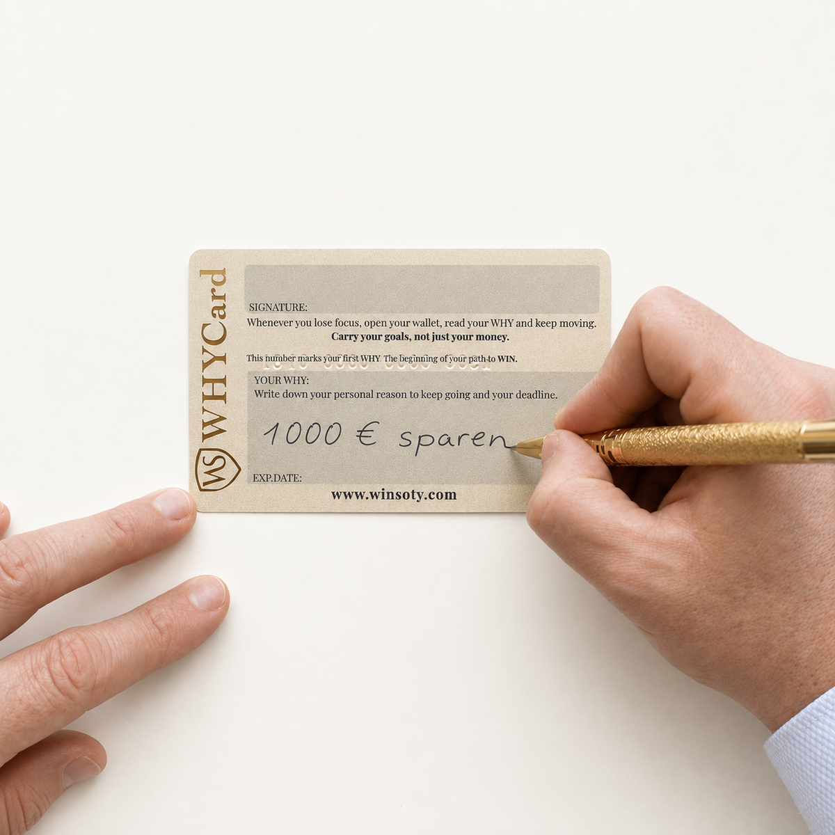 Ziel wird handschriftlich in das Feld Your WHY eingetragen